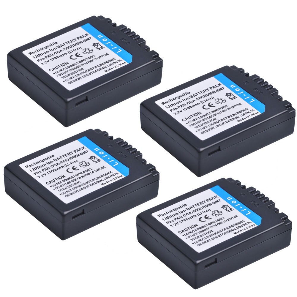 1700mAh CGA-S002 CGA-S002A CGA-S002E DMW-BM7 Li-ion Batterie pour Panasonic Lumix DMC-FZ1 FZ2 FZ3 FZ4 FZ5 FZ10 FZ15 FZ20 Caméra: 4 Batteries