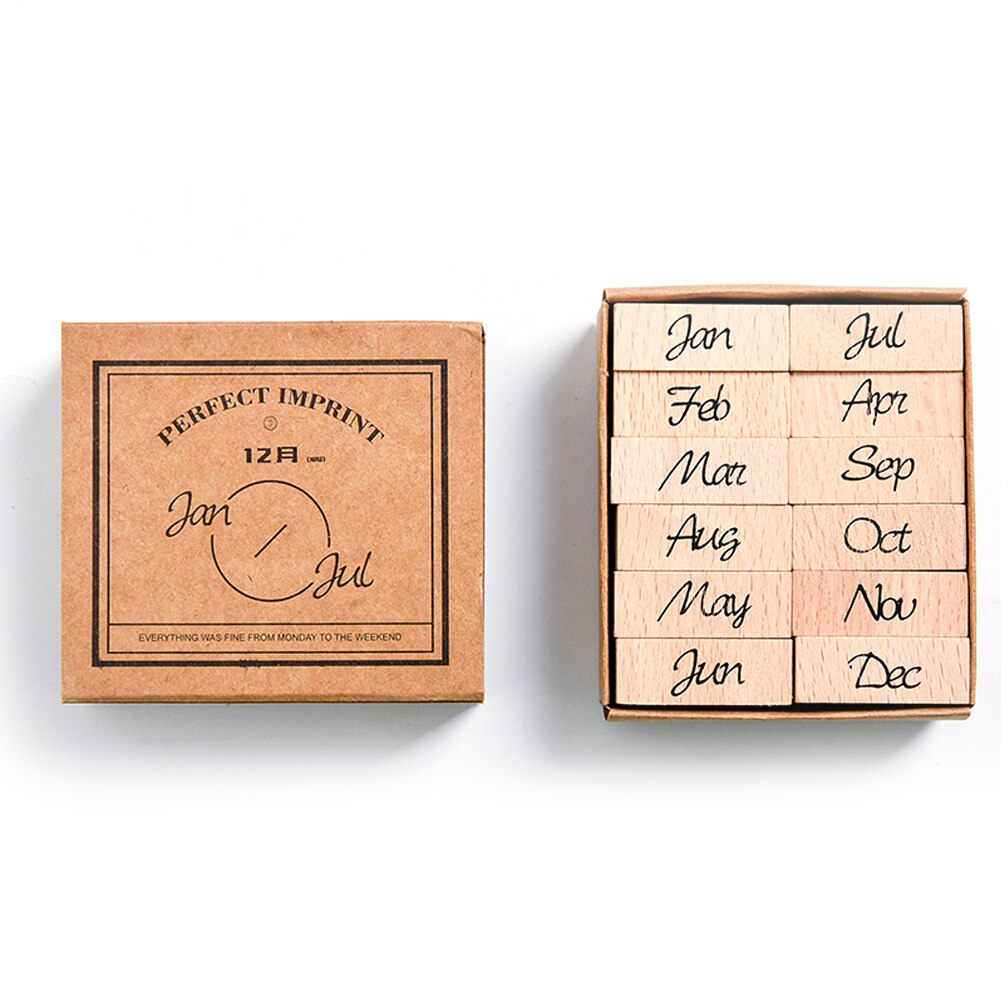 Retro Vintage Month Week Planner Stamp Basic Function Series Digital Symbol Stamp Wooden DIY Seal Stationery Office Supplies: Month Abber