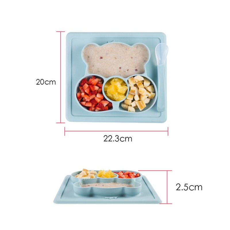Plato para bebé de silicona antideslizante, Mantel Individual para bebé con cuchara para bebé y niños lavable