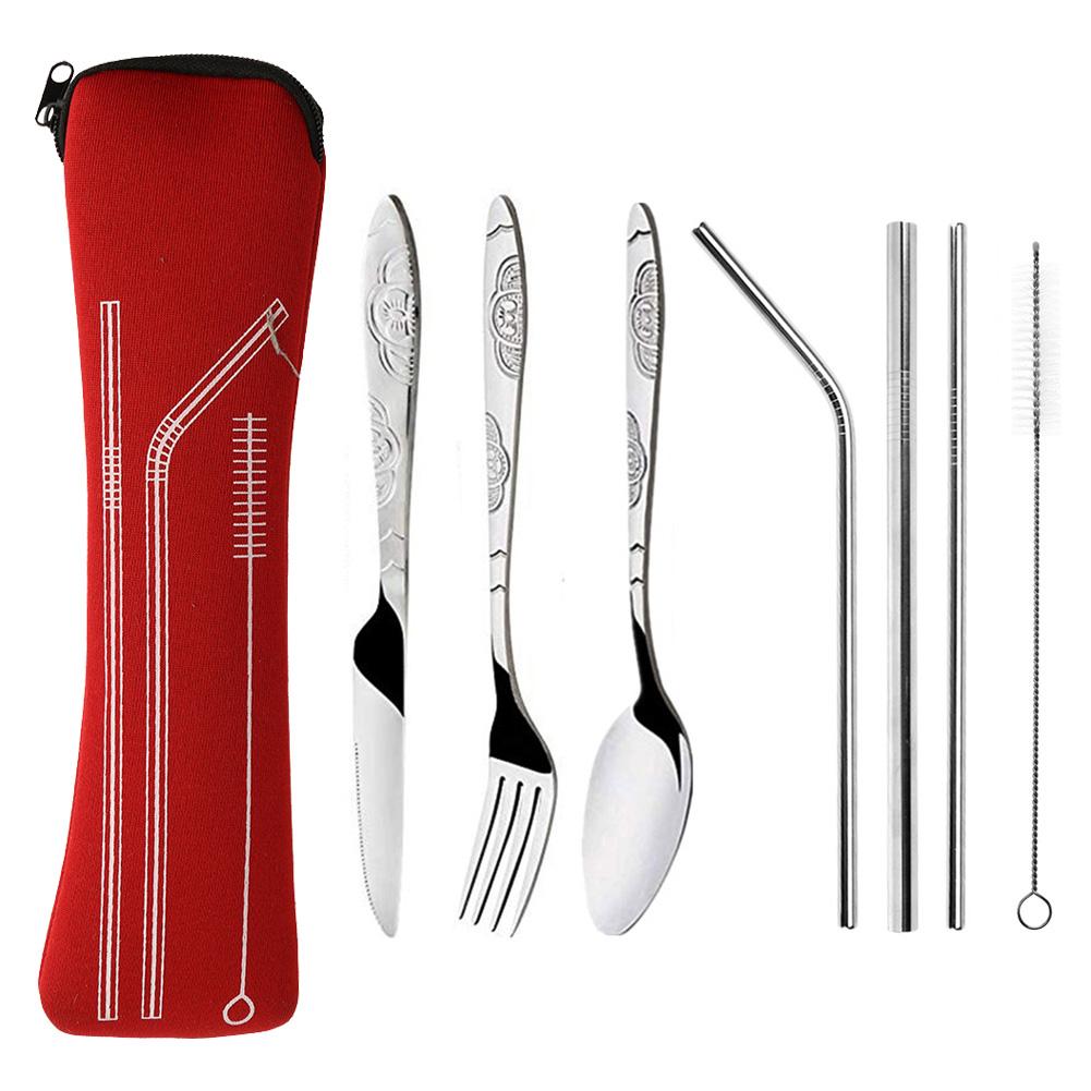 8Pcs Draagbare Servies Zak Roestvrij Staal Unieke Stijl Mooie Elegante Noble Vork Lepel Mes Reizen Pak Bestek: Cutlery set E