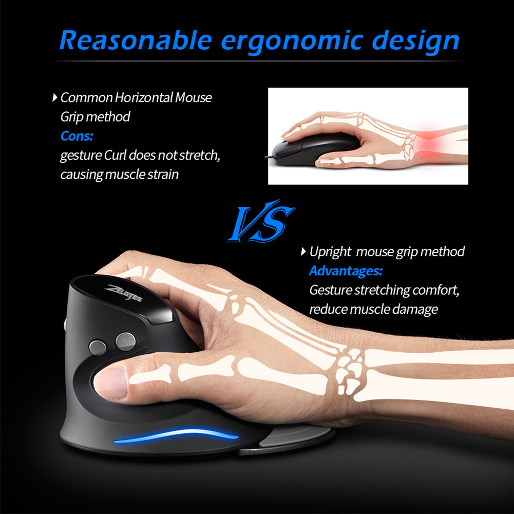 Drahtlose vertikale Maus für die rechte Hand, ergonomische Gaming-Maus, 2400 DPI, USB, optisches Handgelenk, gesunde Mäuse für PC-Computer