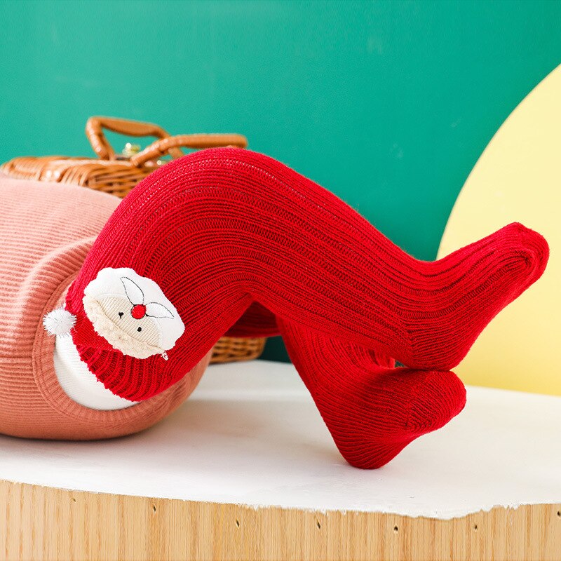 Calcetines hasta la rodilla con dibujos de alce navideño para bebé, niño y niña, medias suaves de algodón para niño y niña, medias cálidas para piernas