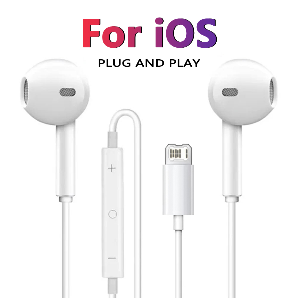 Originala trådbundna hörlurar för apple iphone 16 15 14 13 12 pro max usb c-hörlurar 11 xs  xr 7 8 6 lightning-tillbehör till öronproppar: Vit