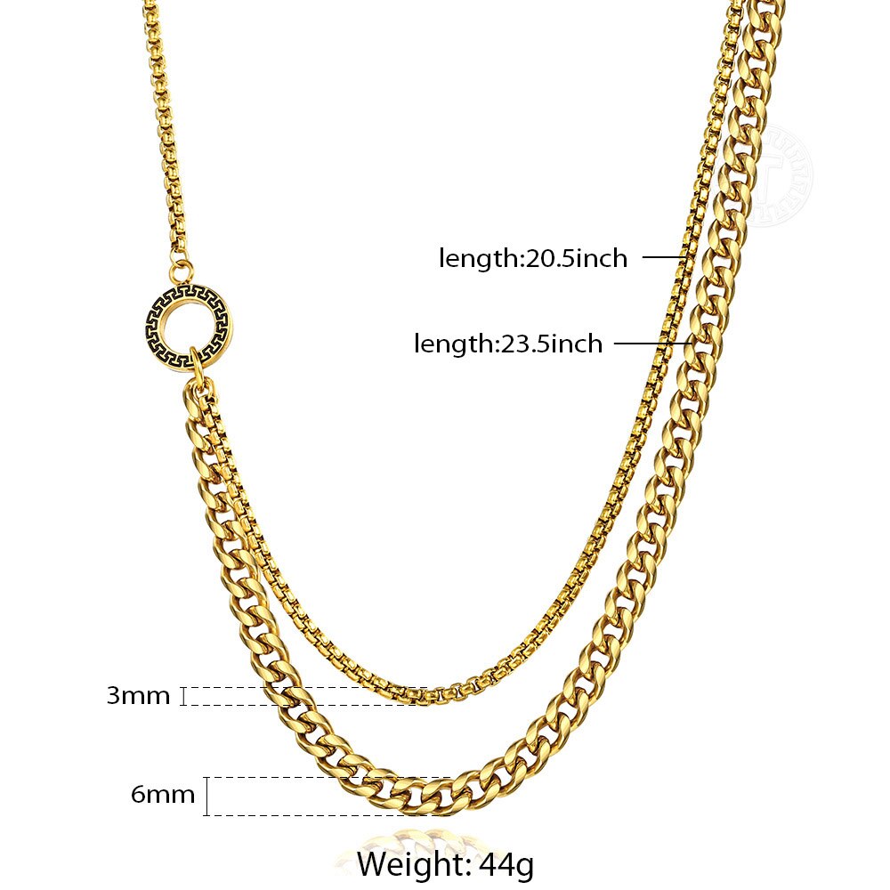 Men's Punk Gold Stainless Steel Layered Chain Necklace Box Curb Link Chain Stylish Hip Pop Male Jewelry TNS021: color  TNS02101