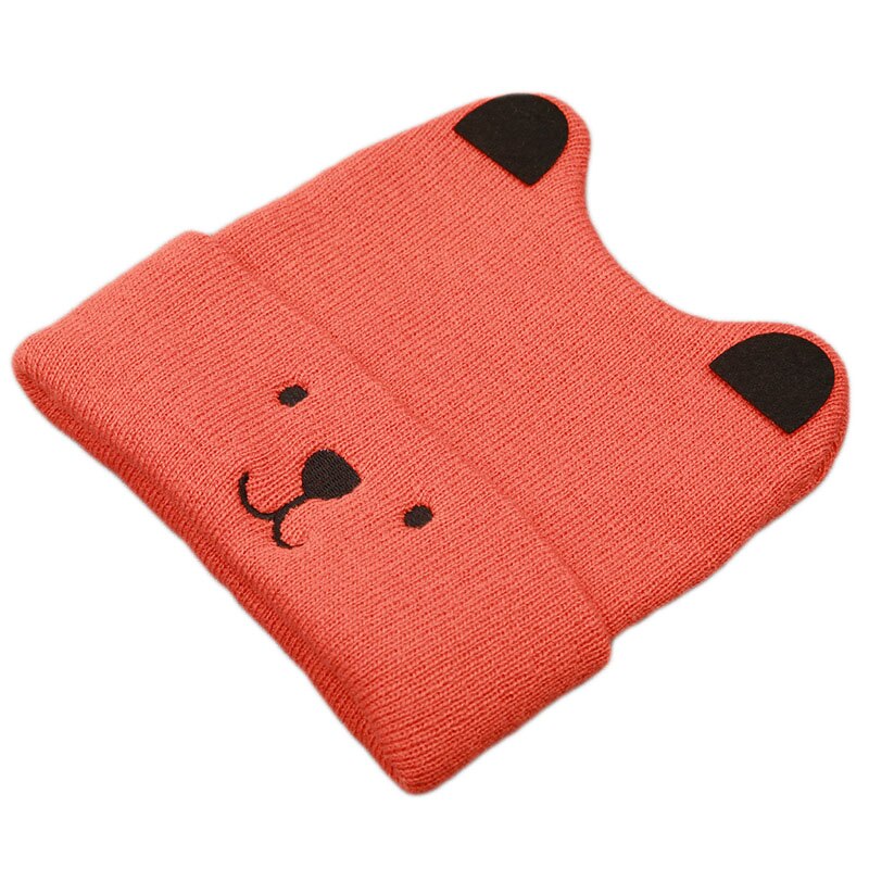 Baby Knitted Cap Autumn Winter Cartoon Puppy Pattern Set Head Hat Leisure Solid Color Baby Keep Warm Wool Caps TG0089: Red