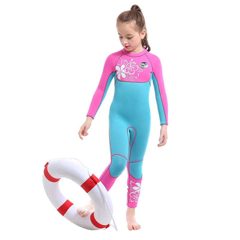 Kinderen Meisjes 3Mm Wetsuit Neopreen Scuba Surf Dive Skin Dive Zwemmen Pak Een Stuk Warm Badpak Kids