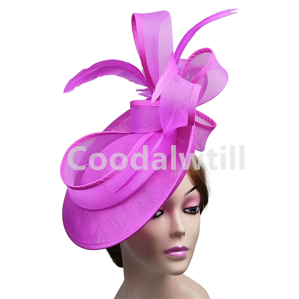 Wedding Party Veil Hair Fascinator Hats Laides Cocktail Bride Marriage Headpiece Ladies Cocktail Race Chapeau Cap With Headband: Rose Red
