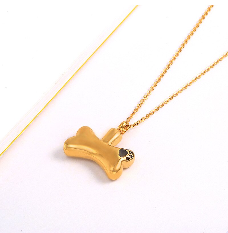 Memorial pet bone ashes pendant titanium steel dog bone dog paw print perfume necklace stainless steel fillable pet urn pendant