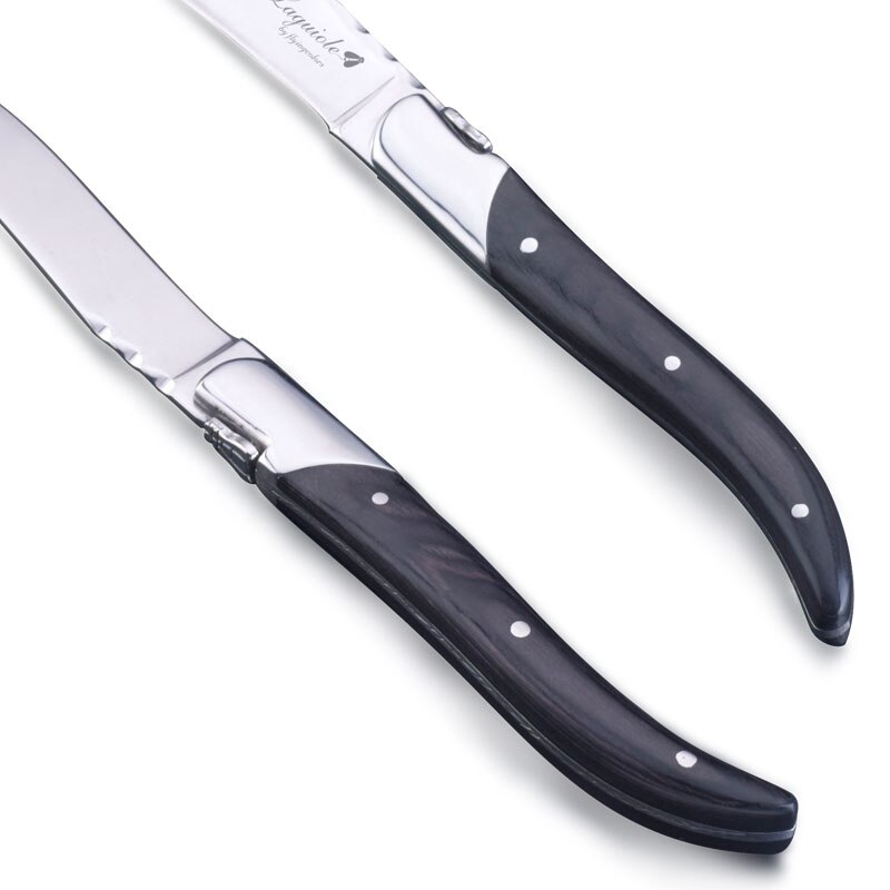 6 Stuks 8.7 "Laguiole Stijl Steak Mes Roestvrij Staal Zwarte Houten Handgrepen Diner Messen Bestek Bestek Set Westerse Bruiloft