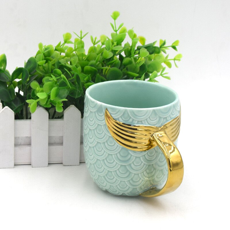 Ceramic Mermaid Tail Handle Cup Water Cup Continental Breakfast Cup Mug Novelty Water Cup: Sky Blue