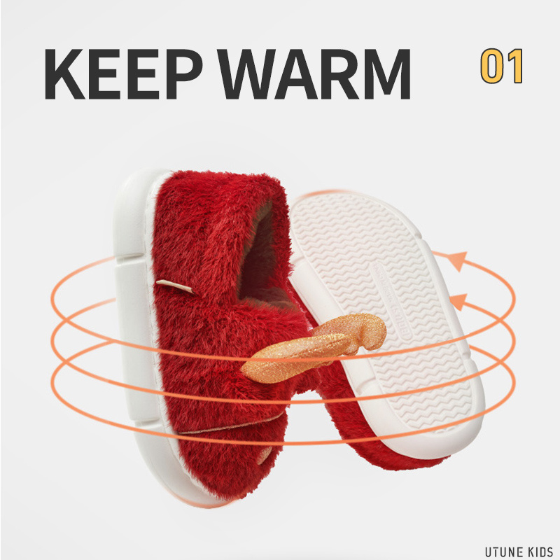 UTUNE Dzieci łoś Popatrz boże narodzenie zimowe dziecięce klapki futrzane klapki z motywem kreskówkowym 3 dziewczęce śliczne kapcie domowe EVA chłopcy śmieszne buty wewnętrzne
