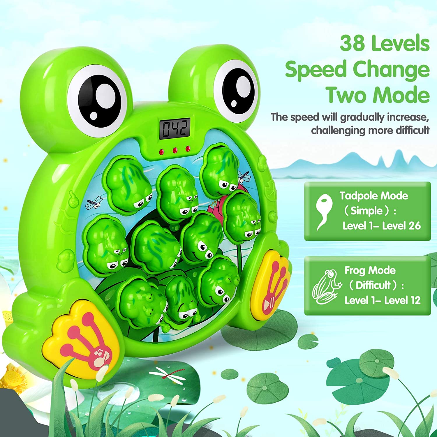 Interactive Whack A Frogs Game Early Education Developmental Toy 12.59 Inch With Music Baby Toys