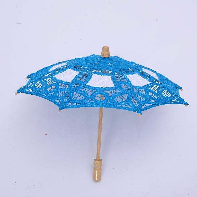 Paraguas azul clásico hecho a mano, flor de manualidades, Lacey, bordado, decoraciones