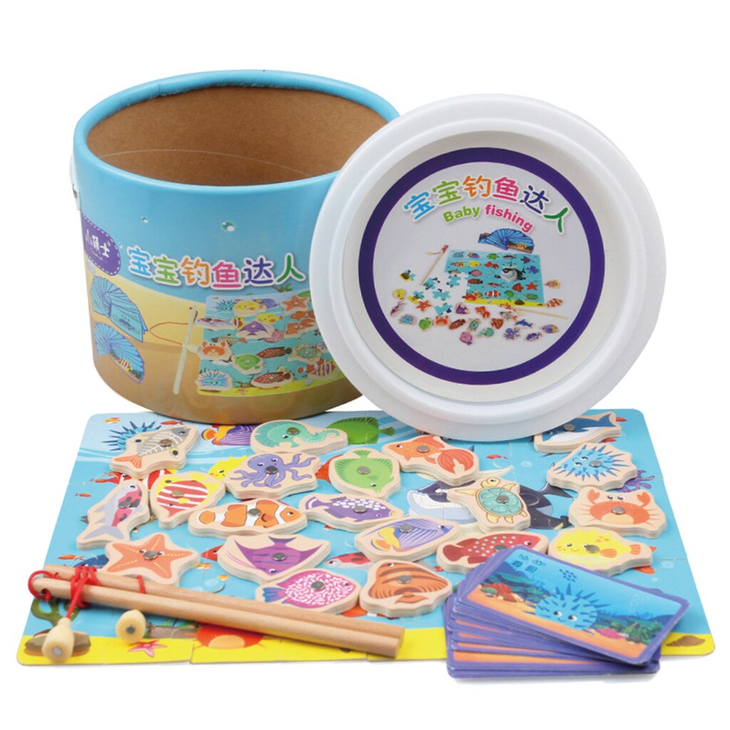 3 in 1 Scatola di Legno Gioco di Pesca di Pesce Modello Animale & puzzle puzzle fingere Strumenti kit di Apprendimento Giocattolo