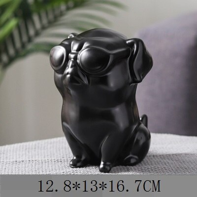 Estatua de BULLDOG Francés, animales, alas doradas, perro negro, escultura artística de cerámica, artesanía nórdica, adorno moderno para decoración del hogar R4312: Negro