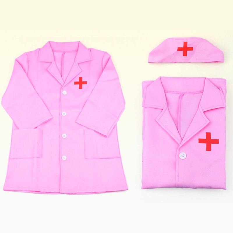 Verpleegster Uniform Halloween Kids Doctor Kostuum Kinderen Kleuterschool Prestaties Cosplay Ziekenhuis Jas Met Cap: Roze