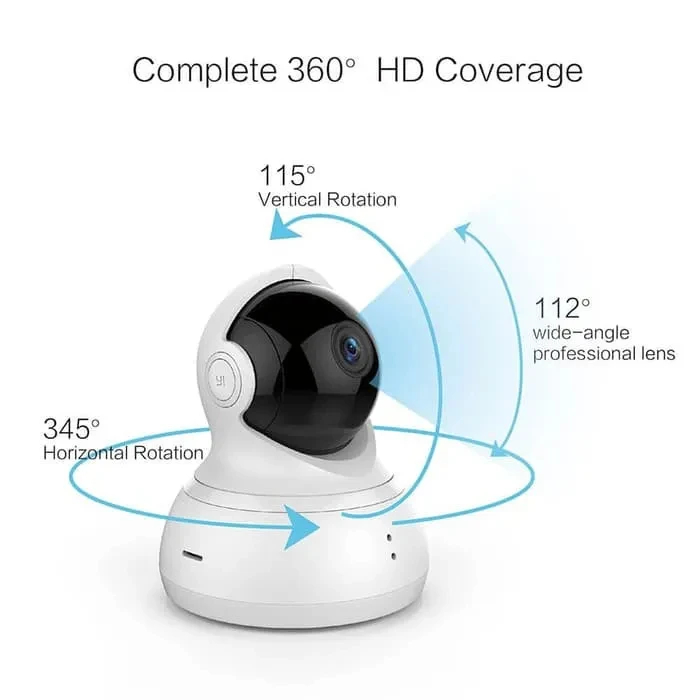 Caméra YI Dôme 1080p HD CCTV IP 360 ° Détection Wifi Vision nocturne sans fil IR système de surveillance de sécurité Audio bidirectionnel: 1/2.5' / prise ue