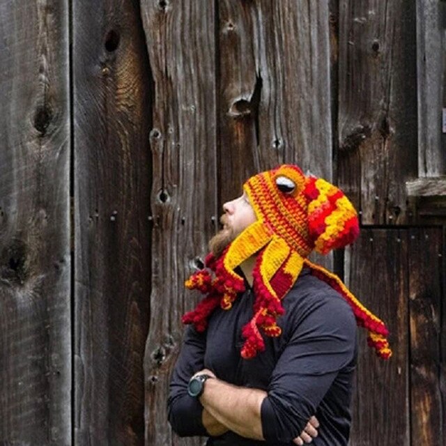 Chapeau en laine tricoté à la main, en forme de pieuvre, pour noël et Halloween: D