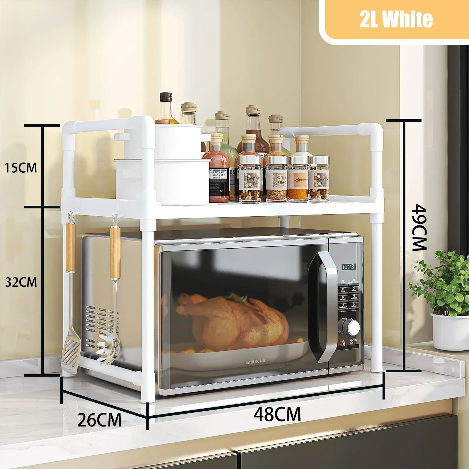 Support de rangement de cuisine, support d'assaisonnement, support de stockage de micro-ondes, four multicouche, minimalisme moderne, organisateur d'accessoires de cuisine permettant de gagner de l'espace: Gris clair