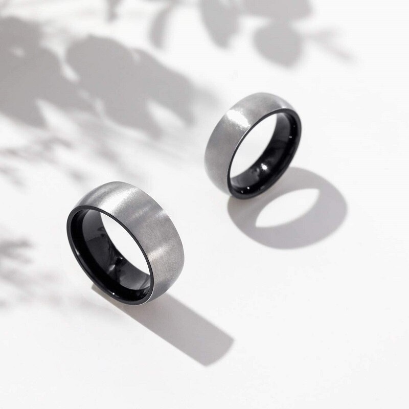 Anillo de titanio Somen para hombre, acabado mate, negro/azul en el interior, Anillo de compromiso clásico, joyería Unisex, alianzas de boda para hombre y mujer