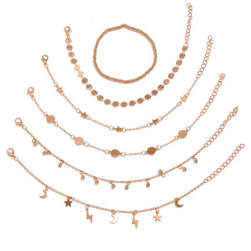 Ensemble de Bracelets de cheville en perles multicouches, style bohémien, à paillettes, étoile, bijoux de plage d'été, chaîne de jambe