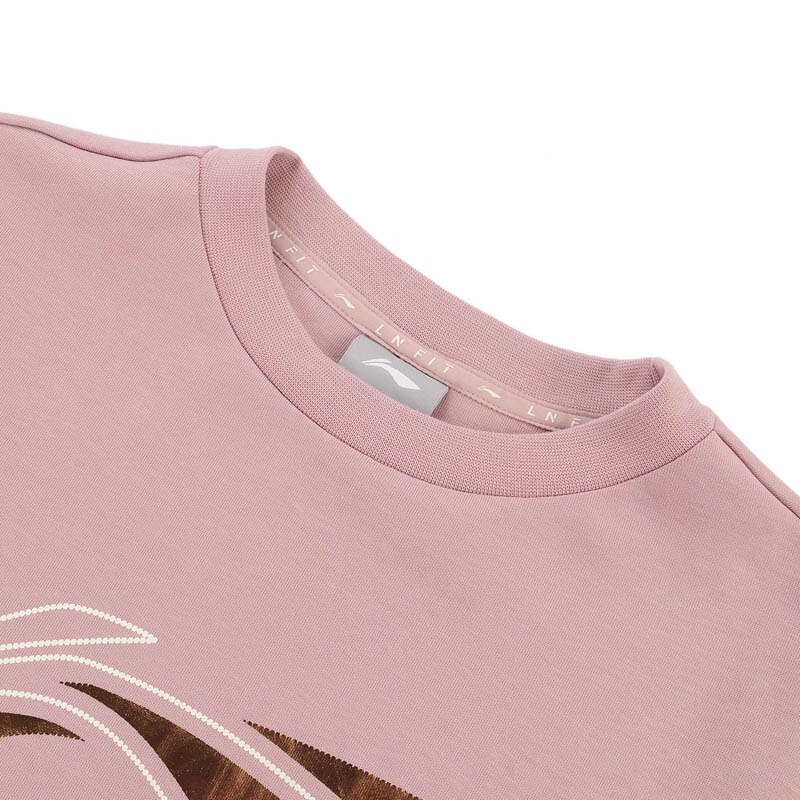 Li-ning kvinner trening po strikket topp vanlig passform glidelås 82% bomull 18% polyester fôr sportsgensere sweatshirts awdq 114 www 1079