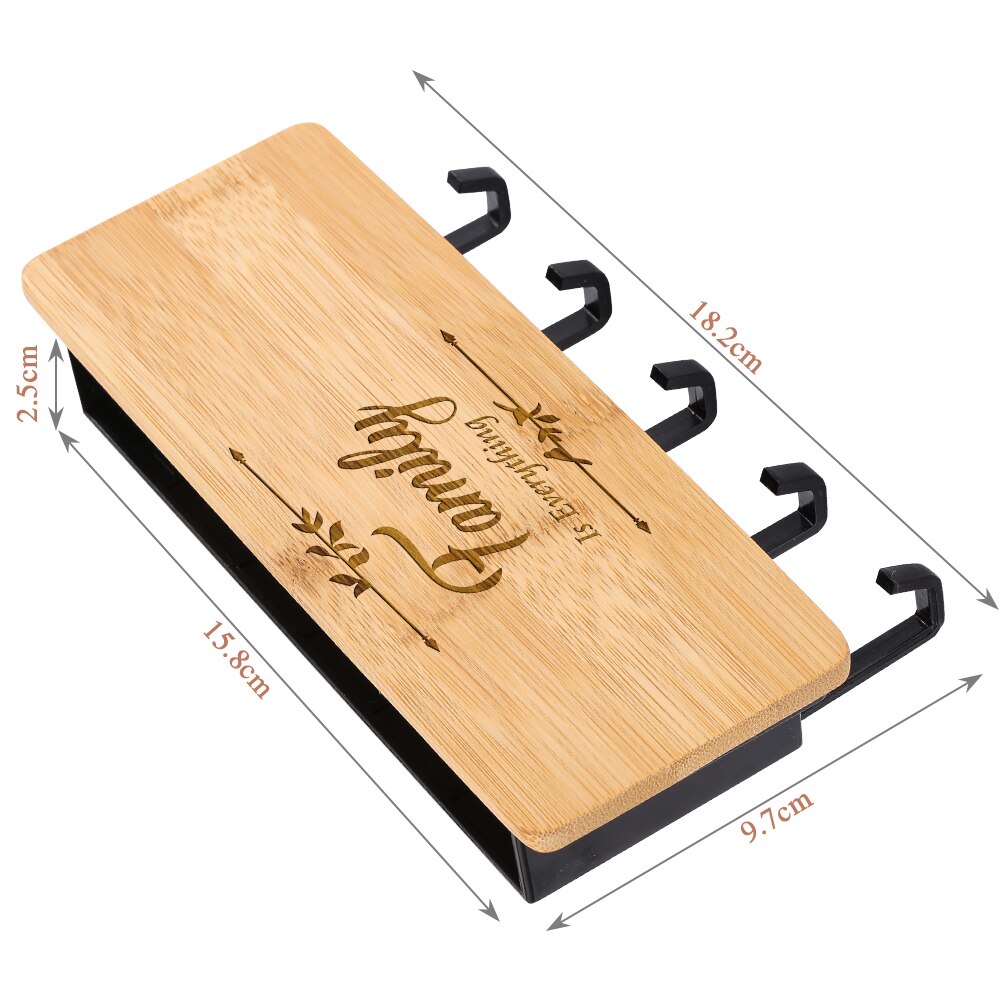 Colgador de llaves de tablero de bambú con letras grabadas, 5 ganchos para pared, puerta trasera, decoración del hogar, exquisitos estantes para llaveros
