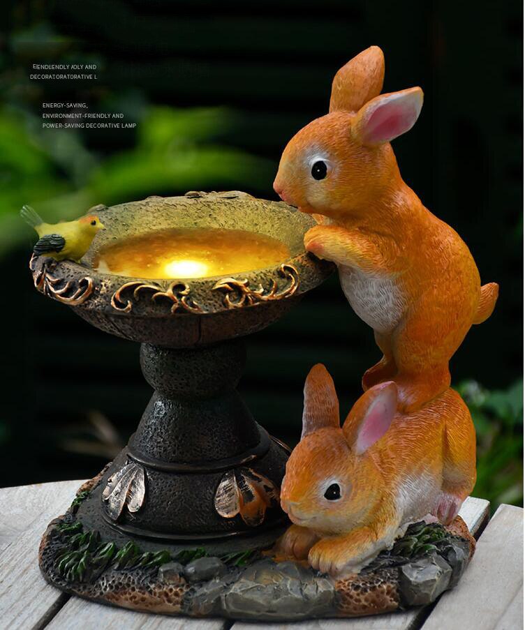 Garden Cute Rabbit Solar Light Resin Statue Ornaments Outdoor Courtyard Lawn Sculpture Decoration Balcony Park Figurines Crafts