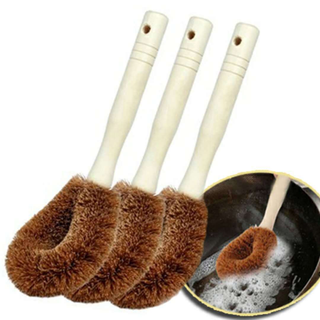 Toilet Bowl Brush Natural Coconut Brown Non-stick Oil Long Handle Pot Brush Holder For Toilet WC Brush Bathroom Accessories