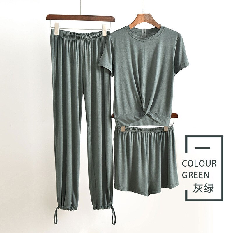 Høst modal hjemmeklær for kvinner pyjamas buksesett høst t-skjorte 3 stk hjemmeklær kvinnelige pyjamas modal lounge wear hjemmedress