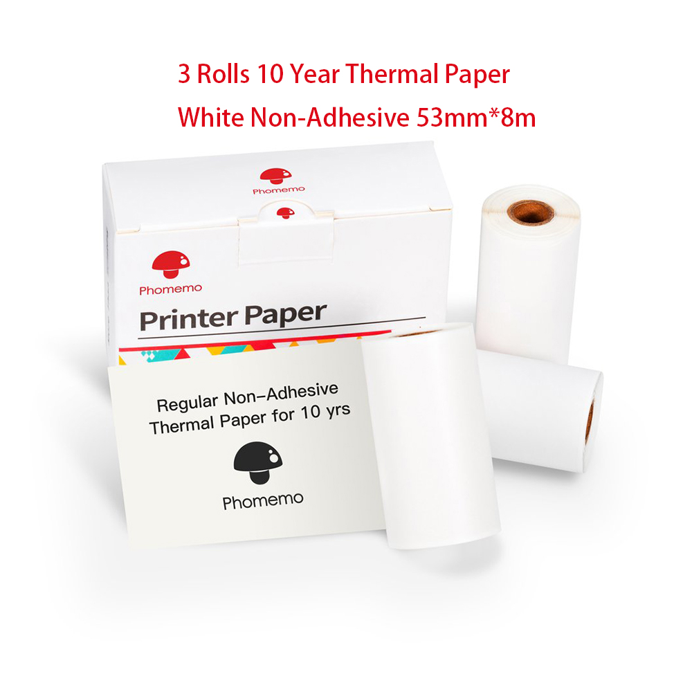 Phomemo – Papier thermique auto-adhésif, étiquette autocollante imprimable, pour imprimante M02/M02S/M02Pro, Papier Photo: 10Year White Paper