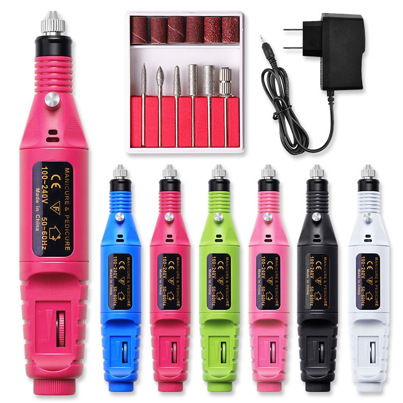 1Set Electric Nail Drill Kit USB MINI Pen Manicure Machine Manicure 6 Kinds of Sanding Buffer Nail File Nail Polishing Tools
