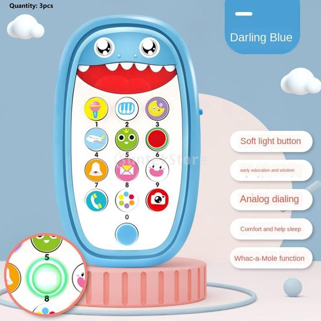 3x Baby Zuigelingen Shark Muziek Mobiele Telefoon Speelgoed Lichten Spelen En Leren Blauw