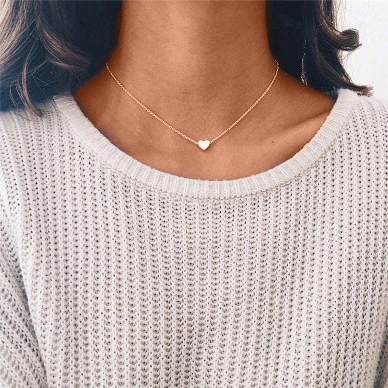 Minimalist 316L Stainless Steel Heart Love Pendant Necklaces for Women Rose Gold Silver Wedding Anniversary Necklace