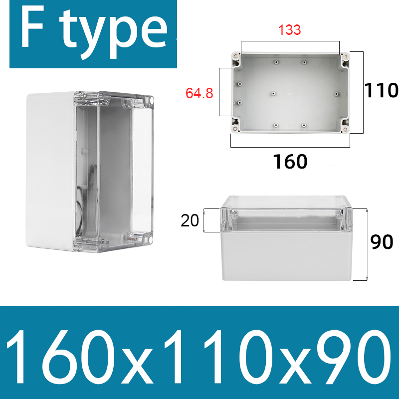 F-type transparent waterproof box Outdoor monitoring box Outdoor waterproof junction box ABS Plastic terminal seal switch box: Gold