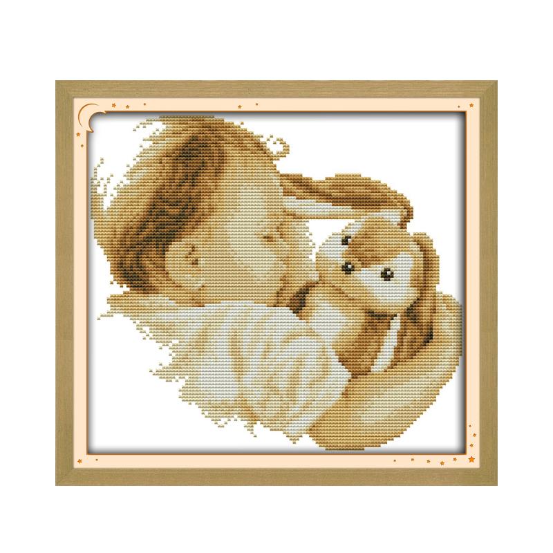 Kits de costura de bordado de punto de cruz estampado, patrones de bebé y su muñeca, 11CT, 14CT, artesanía de hilo contado impresa, conjunto de decoración del hogar: Rojo / 1CT