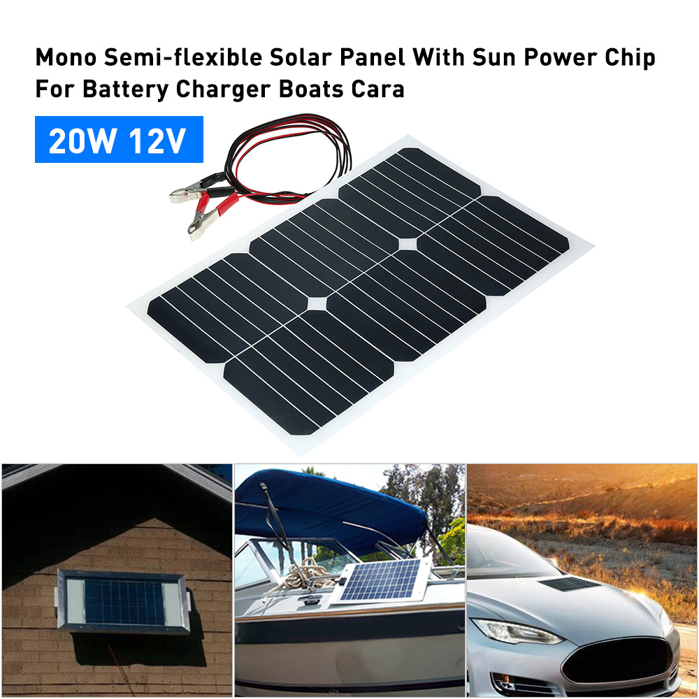 Panel solar semiflexible de 20W y 12V con Chip de energía solar, para cargador de batería de barcos, Cara de 20W y 12V