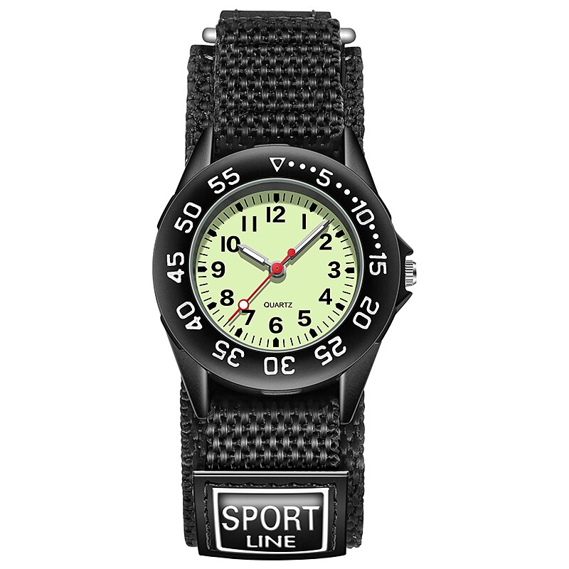 Lunette rotative de 31mm, cadran lumineux, sangles en Velco NATO, mouvement à Quartz, pour enfants: Black