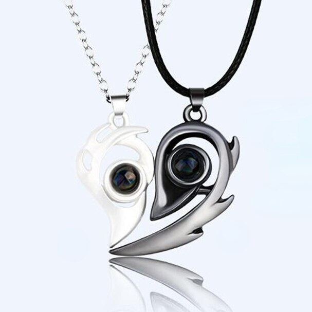 Couple Matching Necklace Sun Moon Heart Magnetic Paired Pendant Jewelry Chain Geometry Choker Lover 2 PCS/Set: Style 9