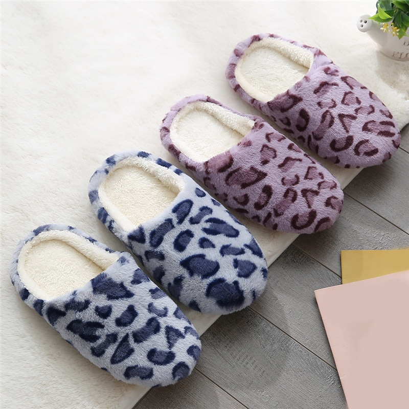 Leopard Soft Bottom Home Slippers Cotton Warm Shoes Women Indoor Floor Slippers Non-slips Shoes For Bedroom House Woman Slippers