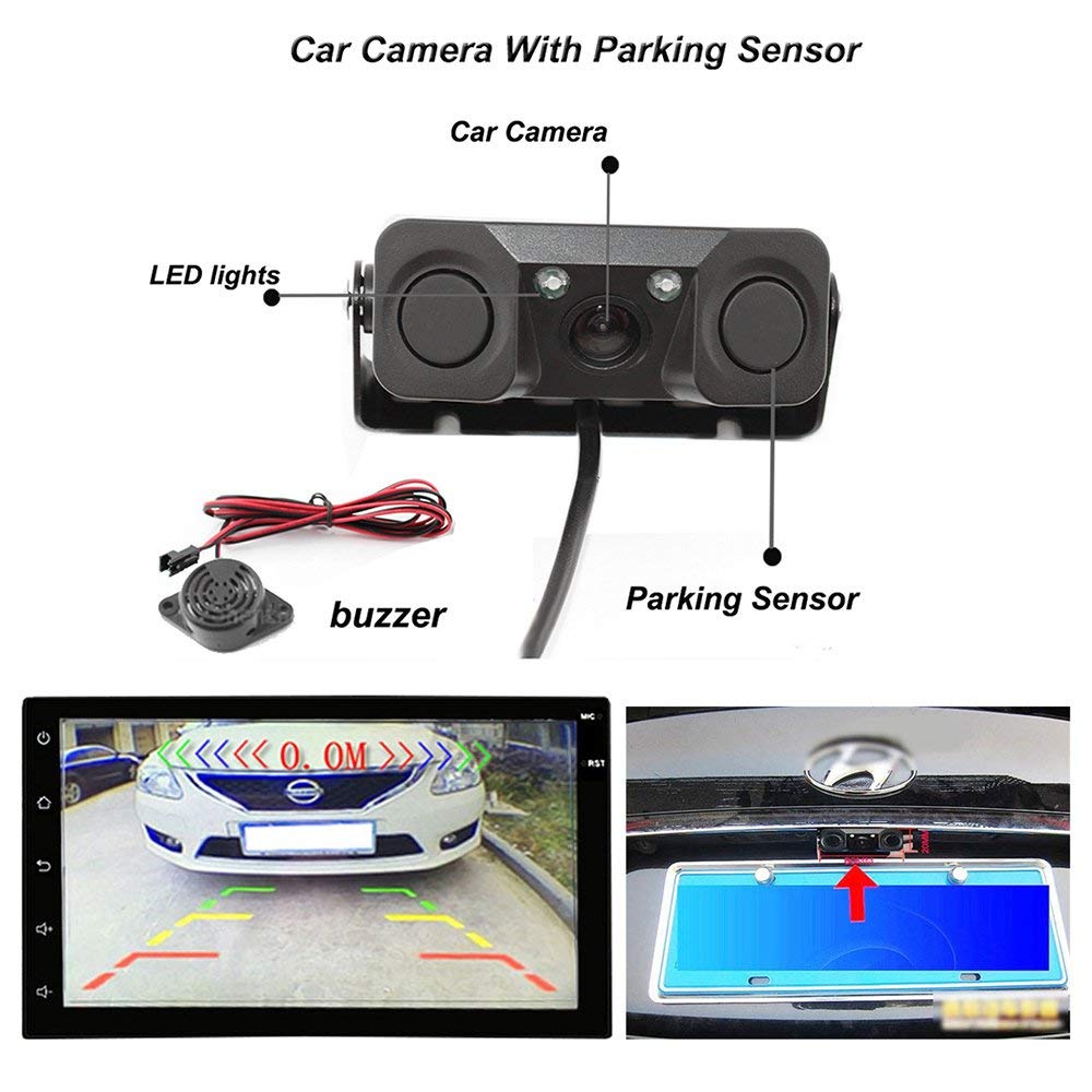 3 in 1 Car Parking Sensors with Backup Rear Camera No Drill No Damage to Car LED Light Sensor Detector Buzzer Alarm Park