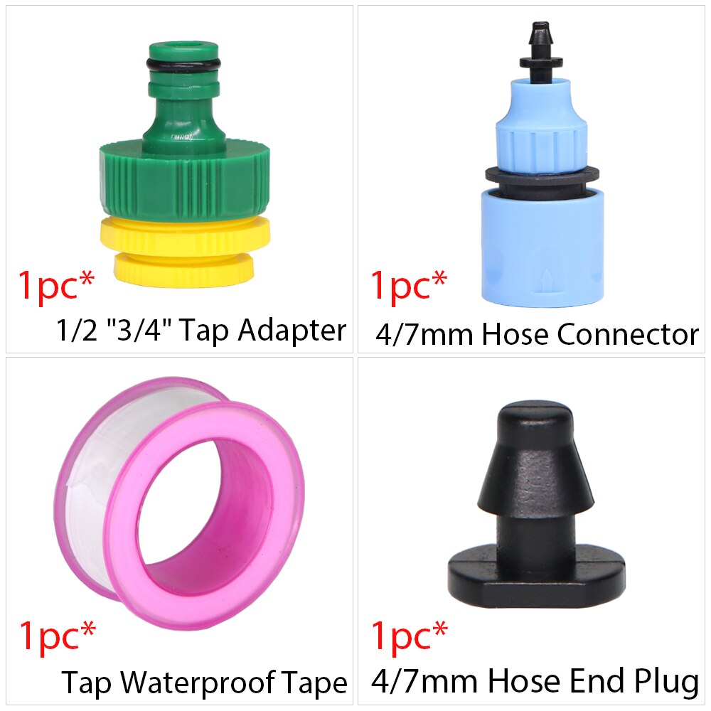 Trädgård droppbevattning vattenkran kopplingssats 1/2 " 3/4 " hangänga nippelskarv 4/7mm slang snabbadapter bevattningsverktyg: C