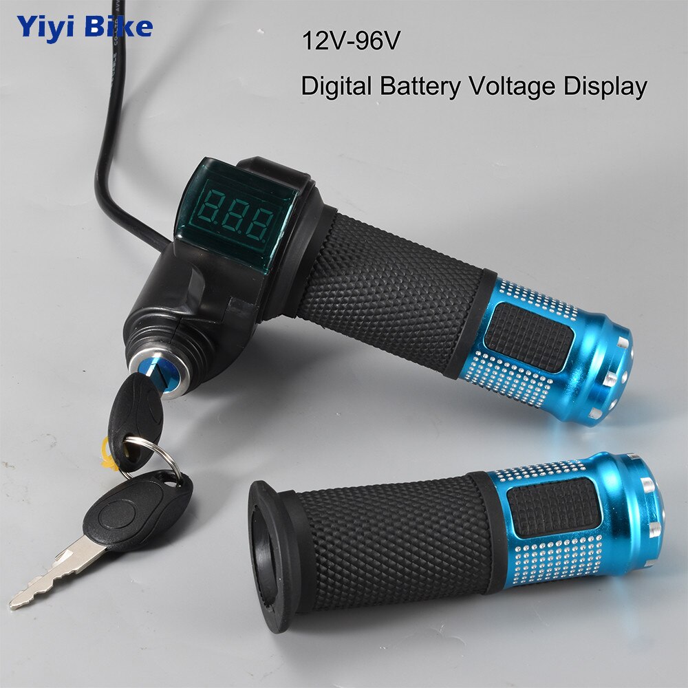 12V-96V E Bike Twist Throttle with Handle for Electric Bike Throttle with LCD Display Indicator Gas Handle Throttle Lock Key