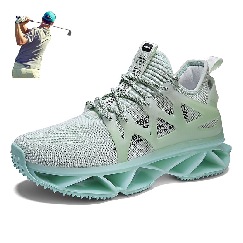 Men&#39;s Golf Sport Training Shoes Breathable Mesh Jogging Golfer Spikes Sneakers Lace-up Athletic Training Sport Shoes Golf: Green / 6.5