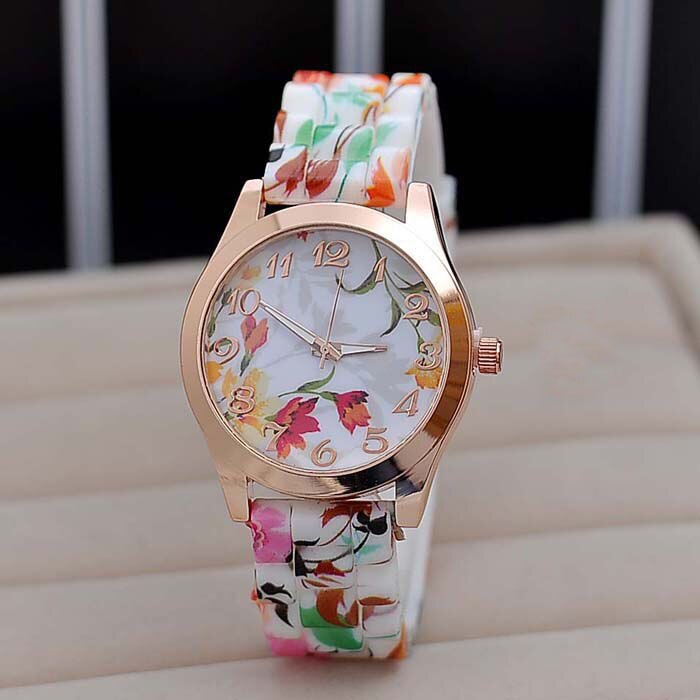 lovely Women Geneva Girl Female Watches Flower Printed Causal Quartz watch Silicone strap cute WristWatch Relogio Feminino