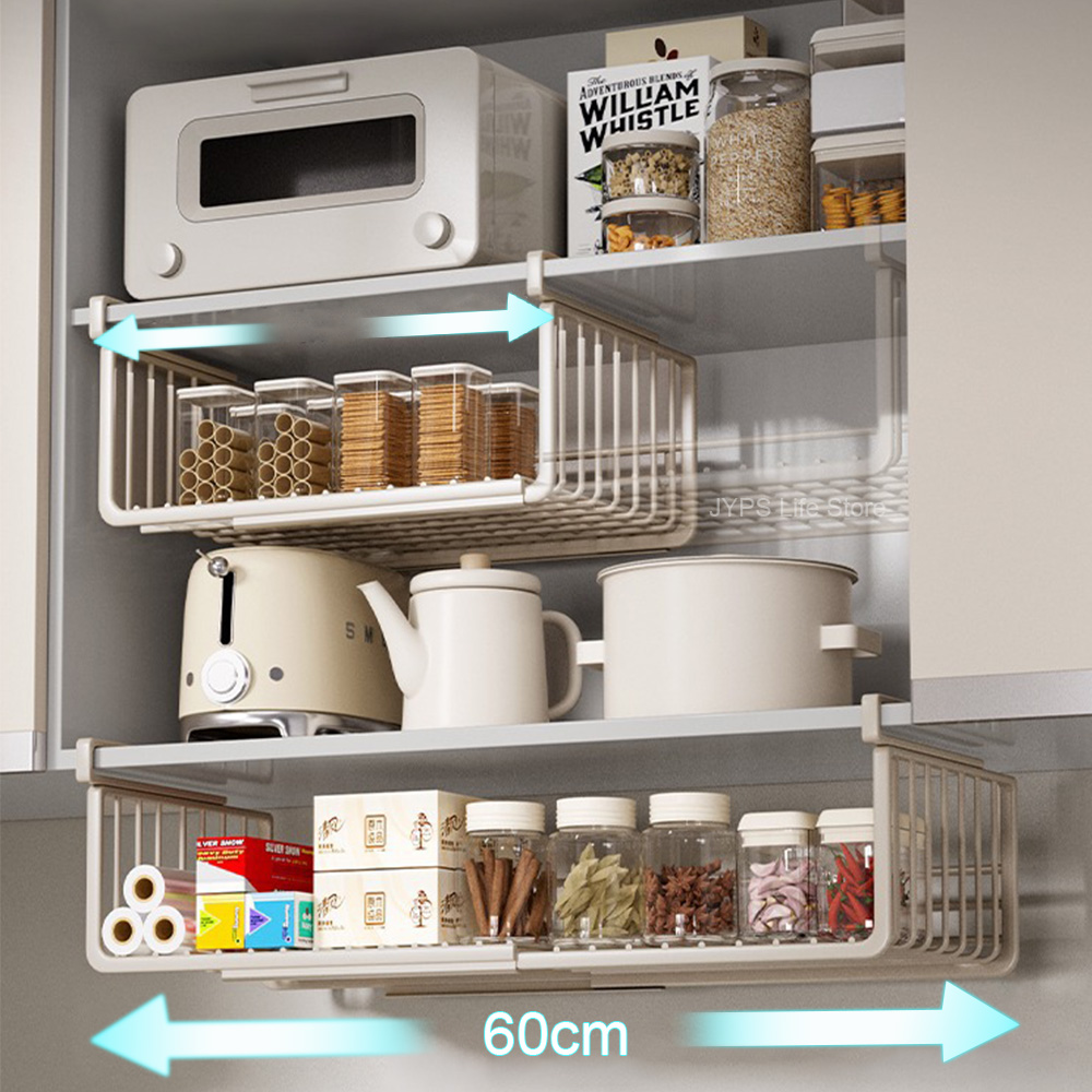 Estante de almacenamiento de cocina expandible, cesta de almacenamiento de armario multiusos, cesta colgante de Metal de gran capacidad, estante colgante retráctil