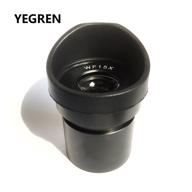 Lente Ocular WF15X de amplio campo, lente Ocular para microscopio estéreo, tamaño de montaje de 30 30,5mm con protectores de copas oculares de caucho