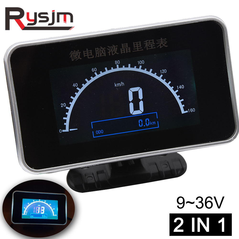 2in1 Truck Auto Motor Lcd Display Snelheidsmeter Kilometerteller Multifunctionele Instrument Motor Meter Gauge Overspeed Alarm