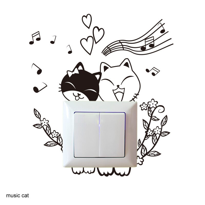 Waterproof Light Switch Sticker Warmly Decorated Wall Stickers Vinyl Wall Decal Bathroom Bedroom Living Room Socket: music cat