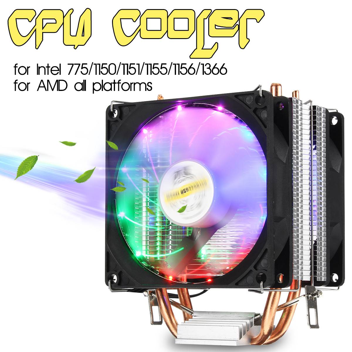 Dc 12V 3/4Pin Cpu Cooler Fan Kleurrijke Backlight 90 Mm Cpu Koelventilator Pc Heatsink Cooler Voor intel/Amd Voor Pc Computer Case Fan: 3pin 2 fan